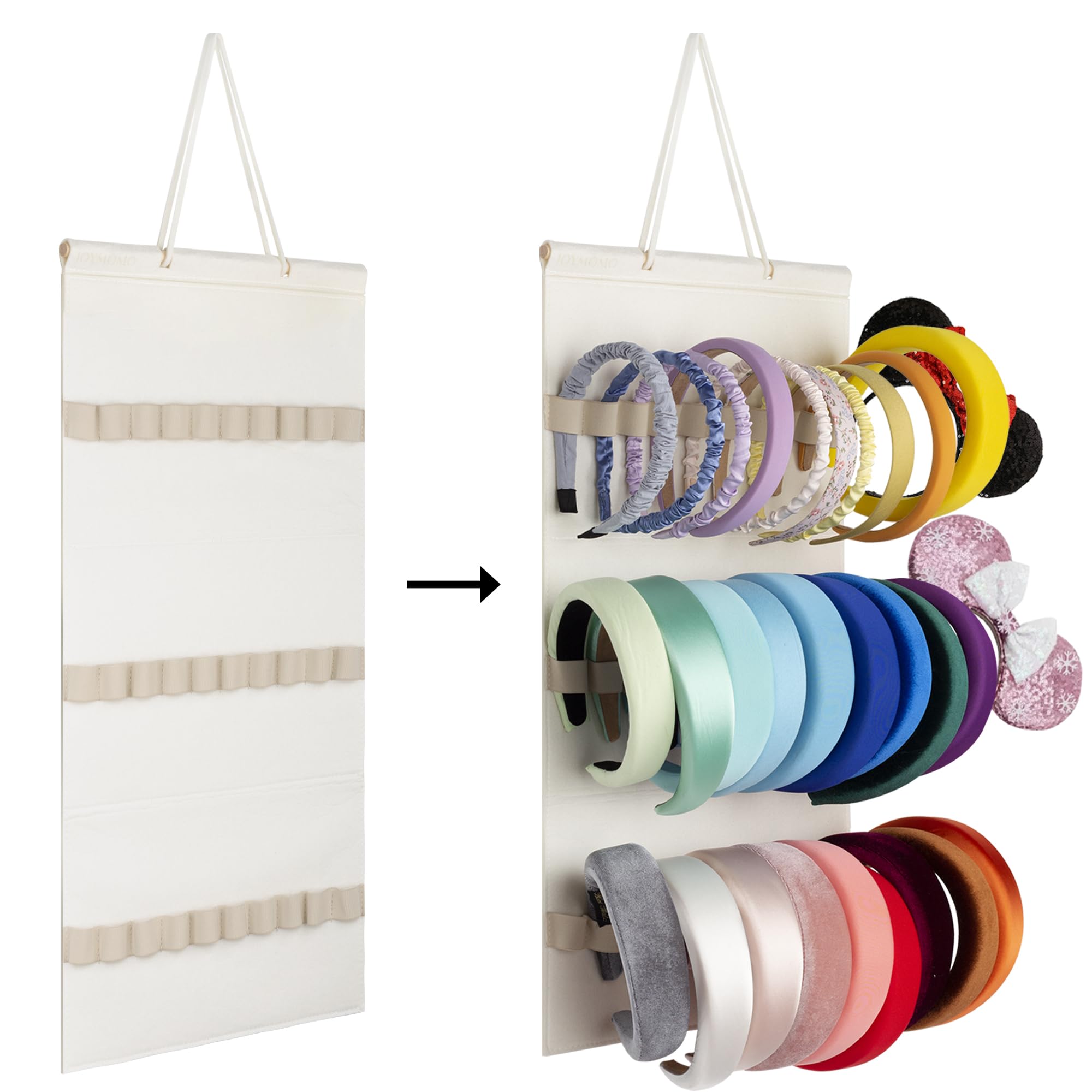 JOYMOMO Felt Headband Organizer neatly stores accessories to reduce clutter.