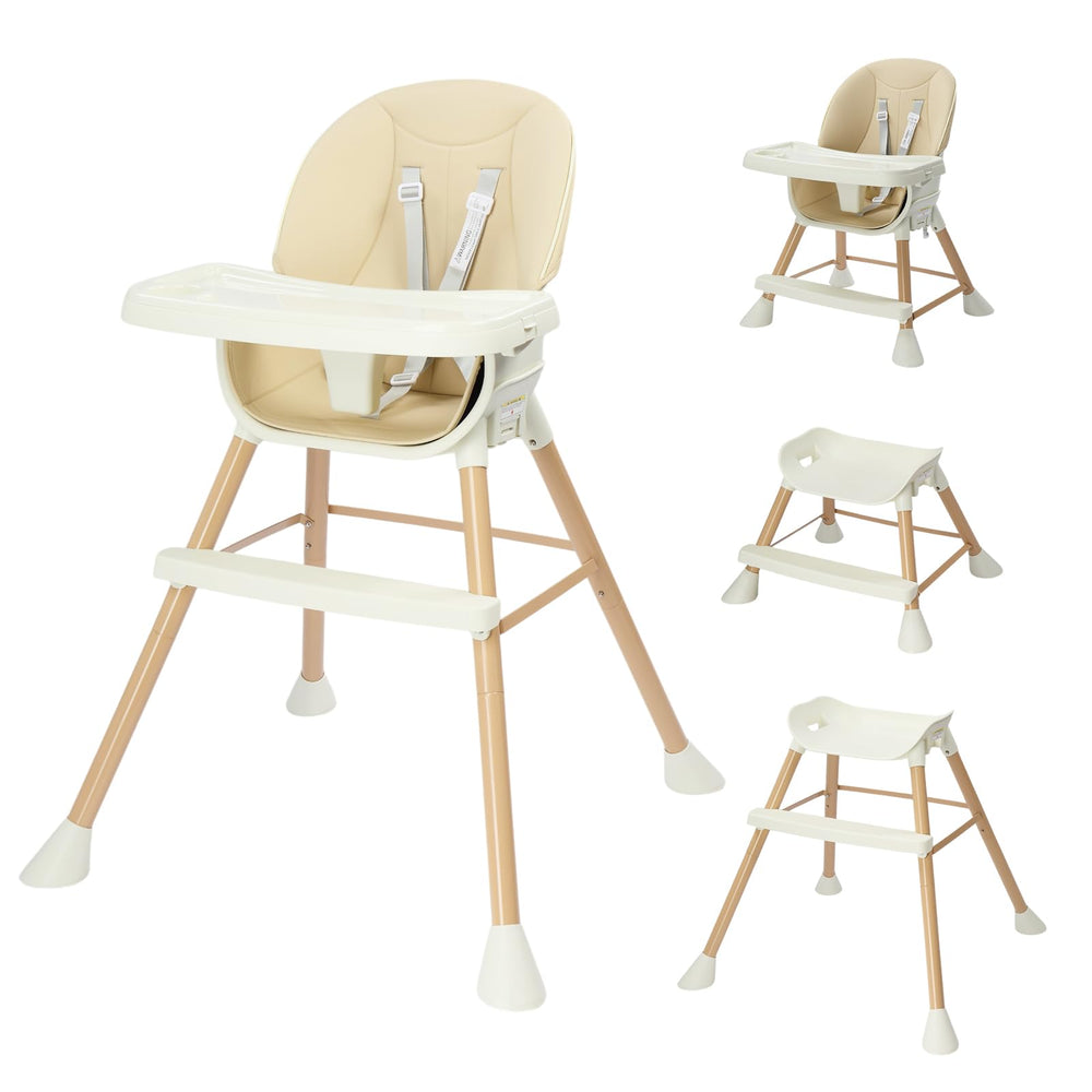 Joymor 5-in-1 convertible high chair in full-size mode supports growing babies