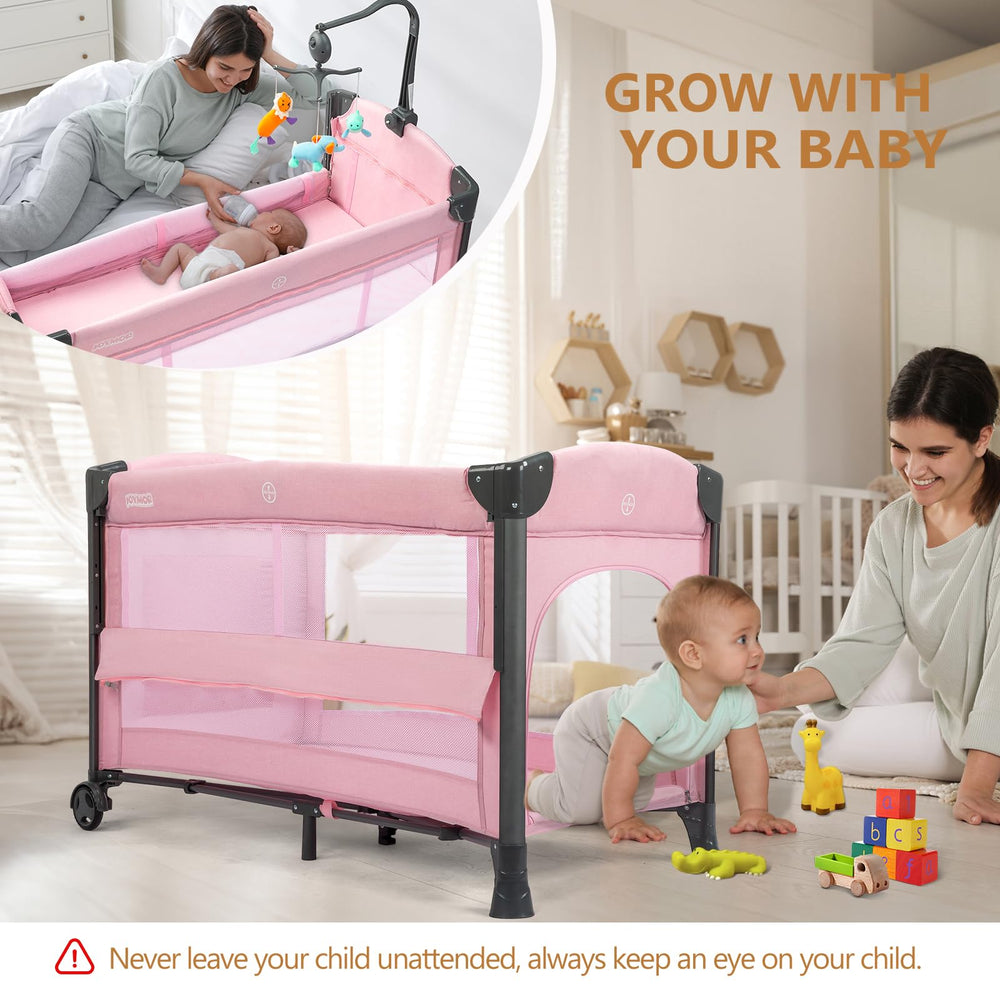JOYMOR bedside bassinet detachable sidebar enables simple bed sharing access