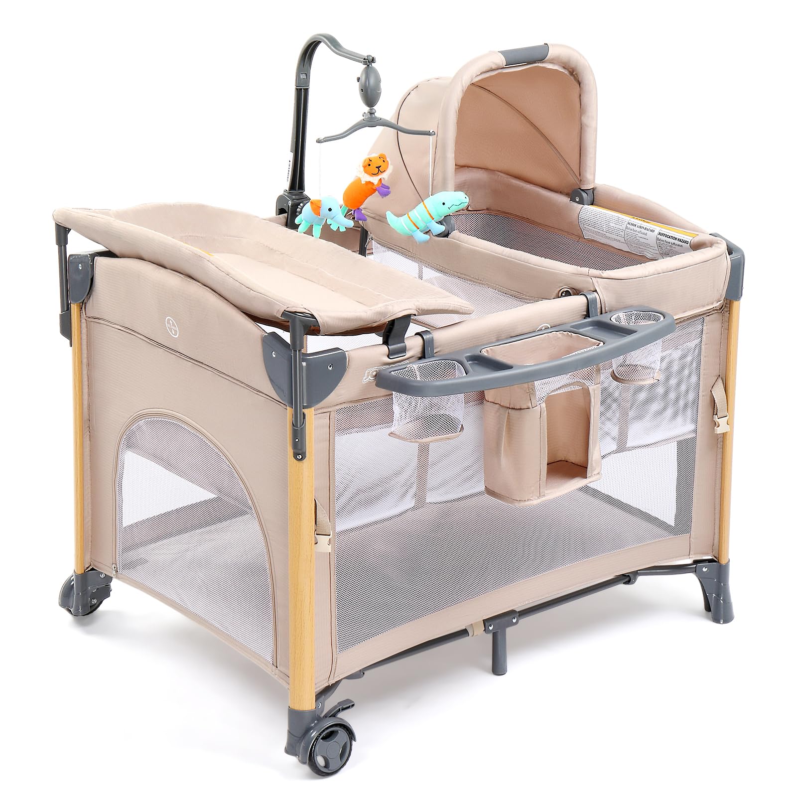 JOYMOR bedside bassinet with mattress offers a comfy sleep surface for newborns.