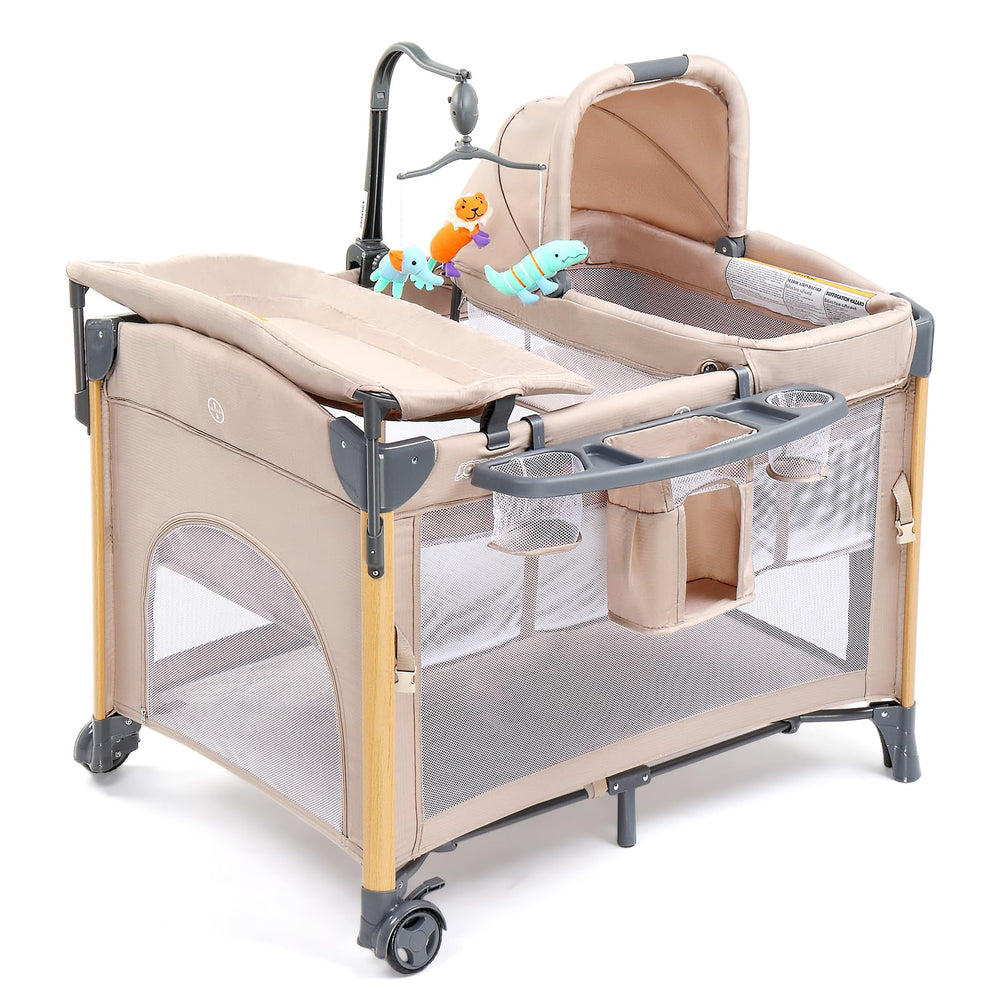JOYMOR bedside bassinet with mattress offers a comfy sleep surface for newborns.