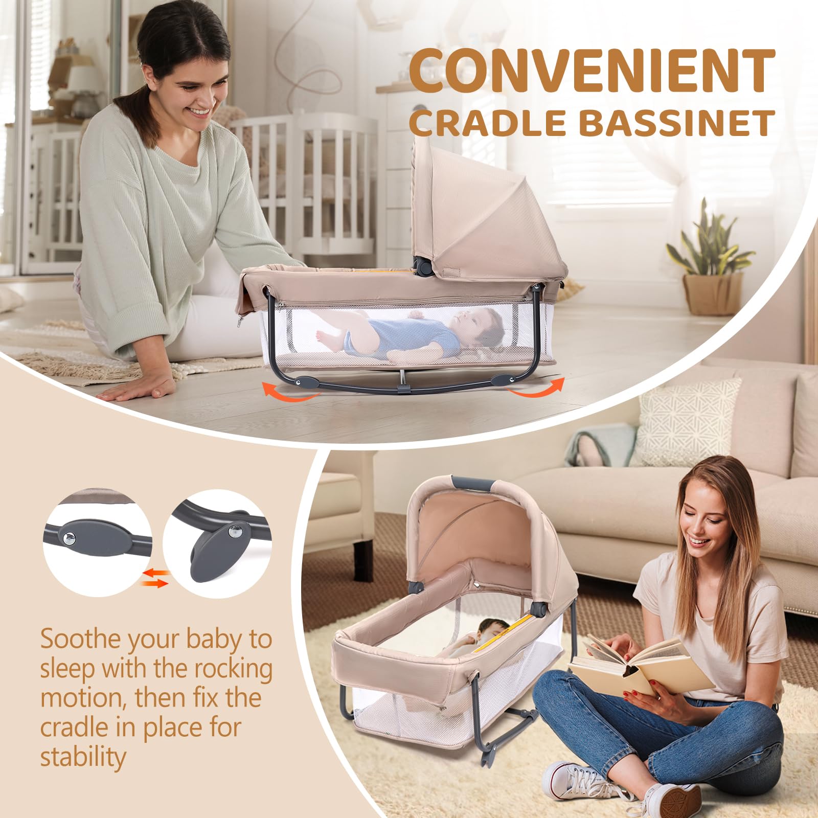 JOYMOR bedside crib with zippered door for easy access.
