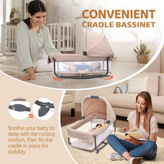 JOYMOR bedside crib with zippered door for easy access.