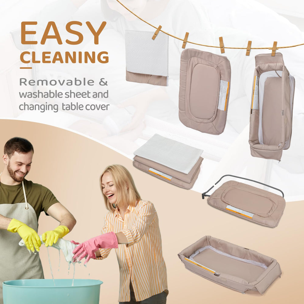 JOYMOR changing table in beige enables quick diaper changes and easy cleanup.