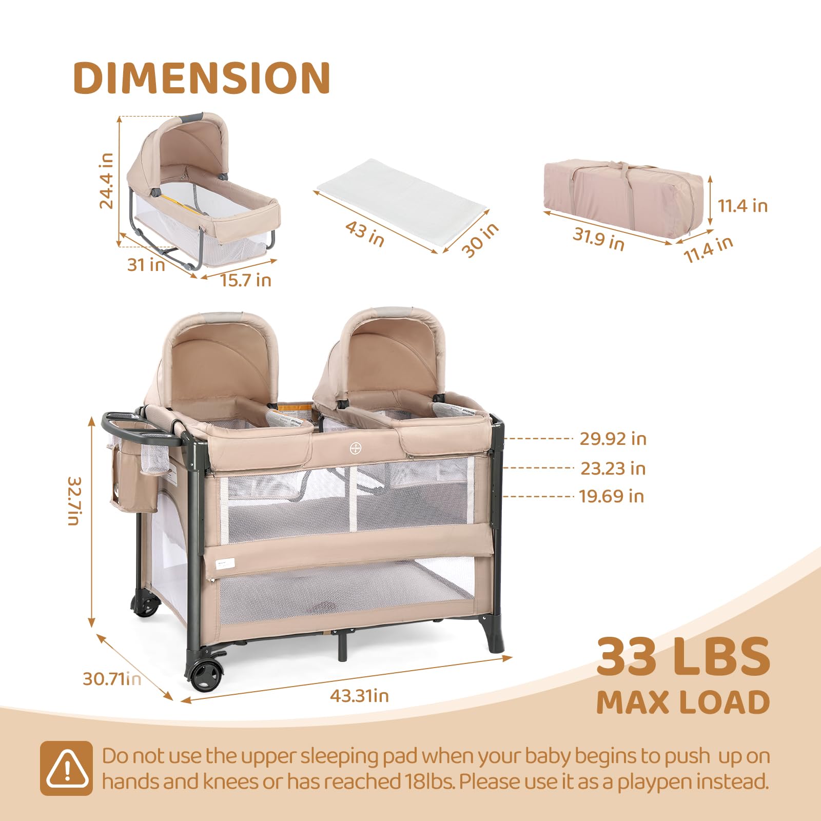 JOYMOR large storage compartments keep diapers and wipes within reach.