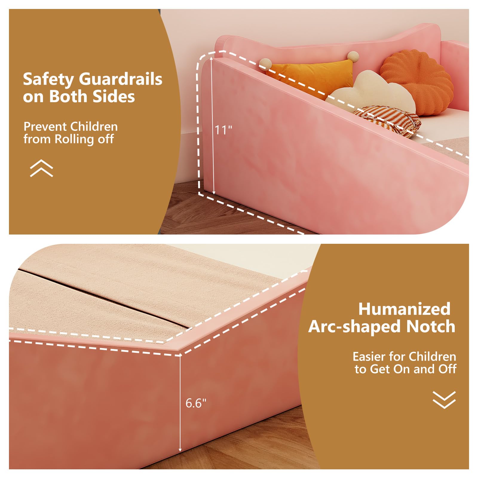 JOYMOR toddler bed animal-ear design adds playful, friendly touch to bedtime routine.