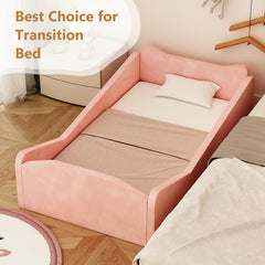 JOYMOR toddler floor bed with arc notch guardrail supports easy climbing in and out.