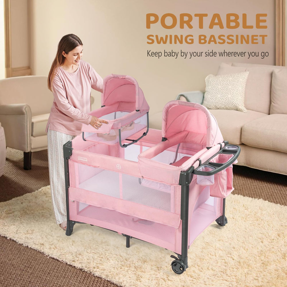 JOYMOR Twin Bassinet breathable mesh sides for visibility and airflow