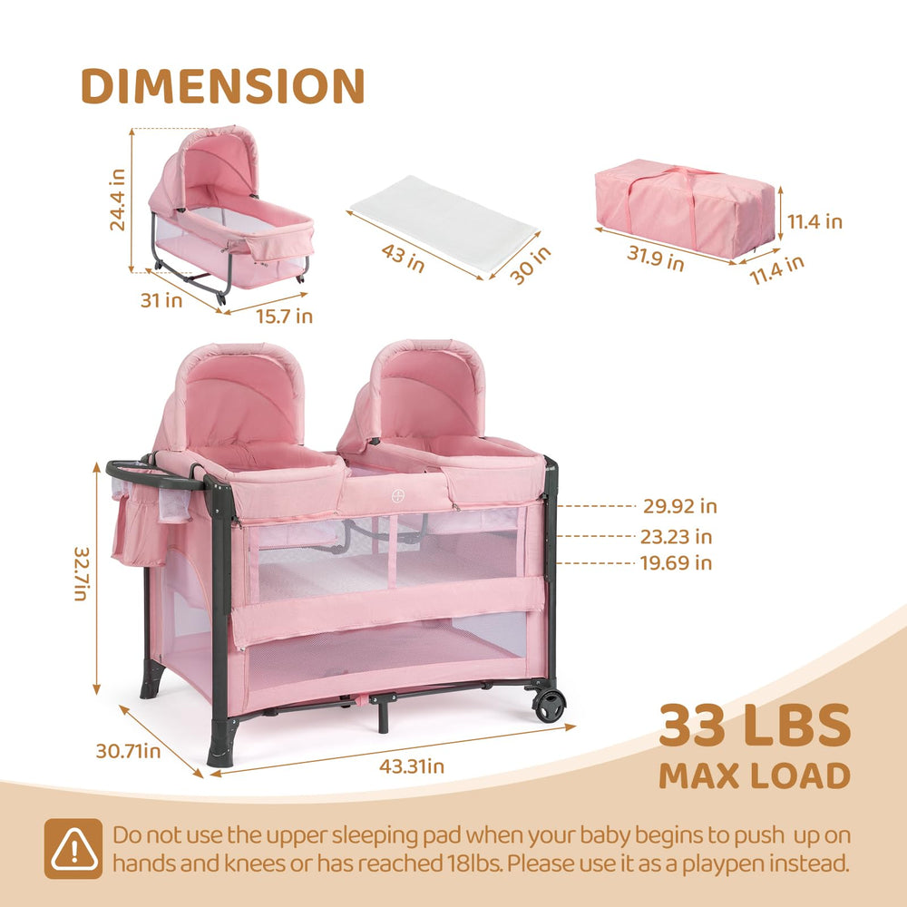 JOYMOR Twin Bassinet foldable side sleeper for convenient night access