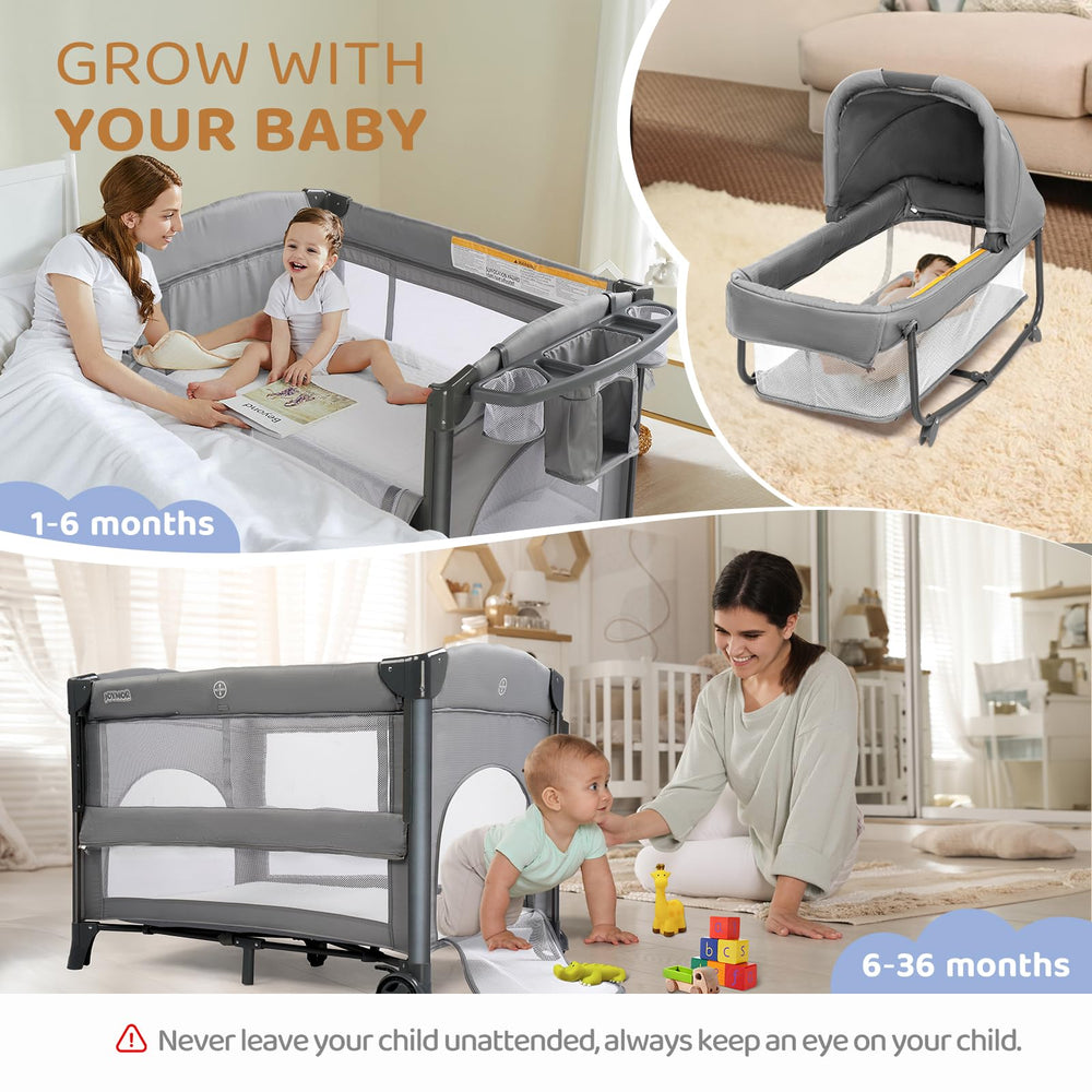 JOYMOR Twin Bassinet foldable side sleeper for compact storage