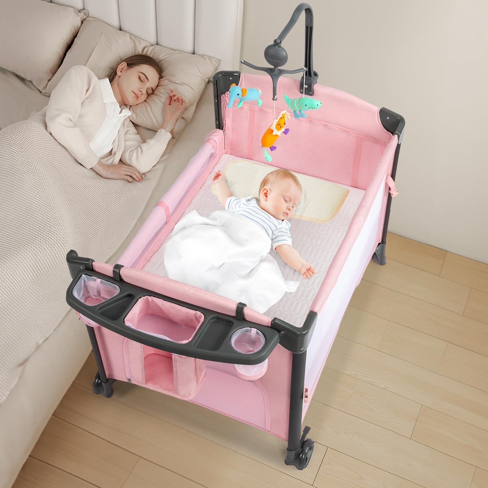 JOYMOR Twin Bassinet suitable for indoor and outdoor use in versatile spaces