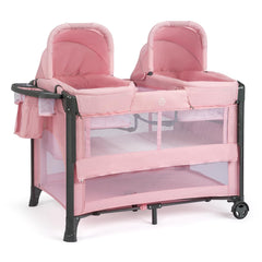 JOYMOR Twin Bassinet pink with two removable bassinets for close twins' naps