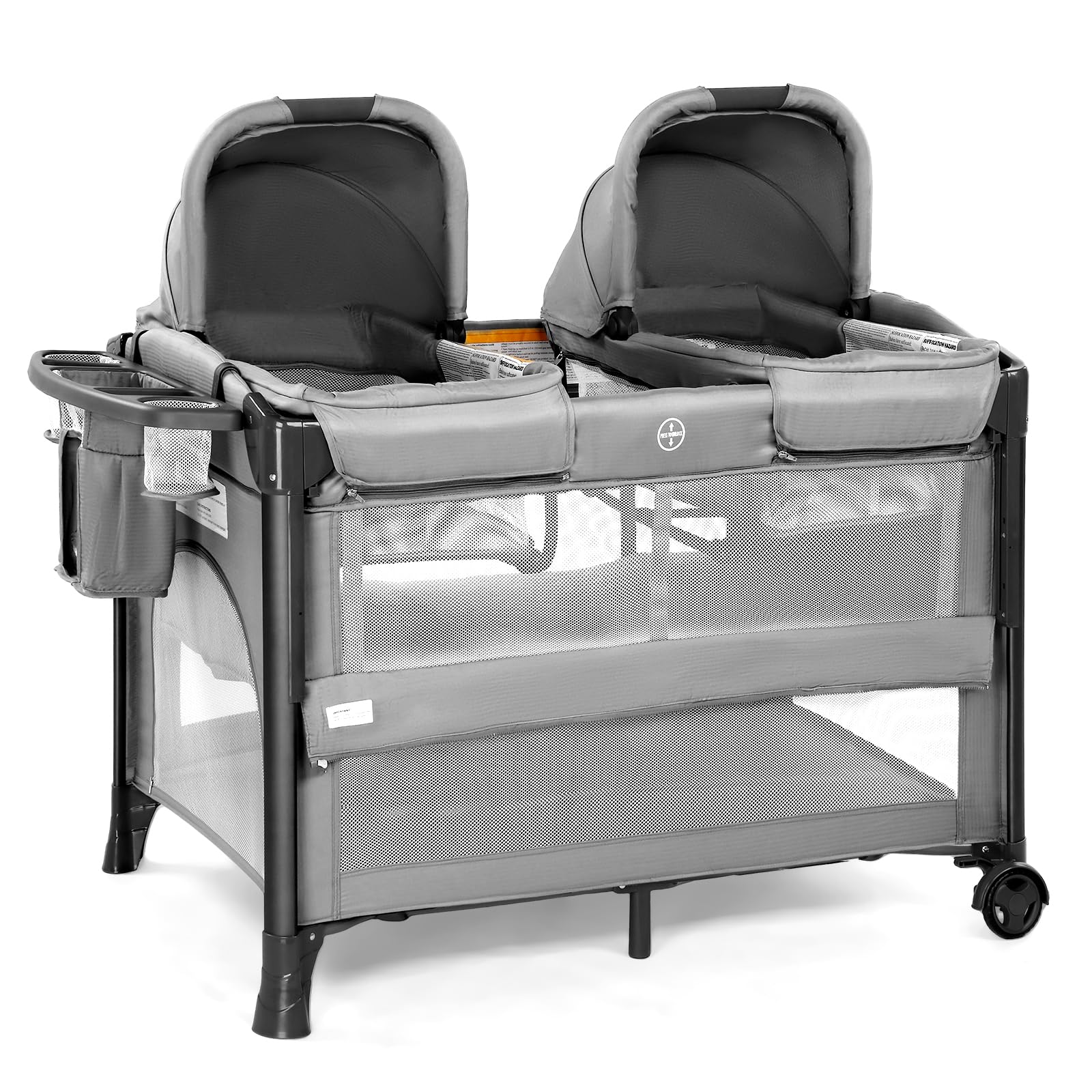 JOYMOR Twin Bassinet side sleeper setup demonstrates bedside convenience for baby sleep