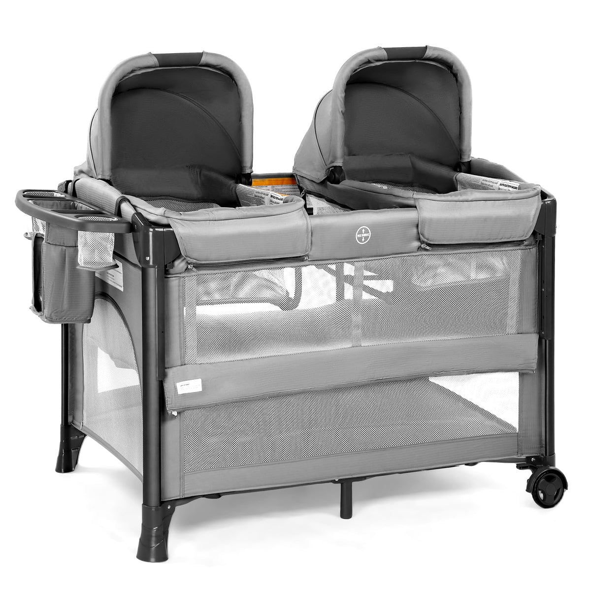 JOYMOR Twin Bassinet side sleeper setup demonstrates bedside convenience for baby sleep