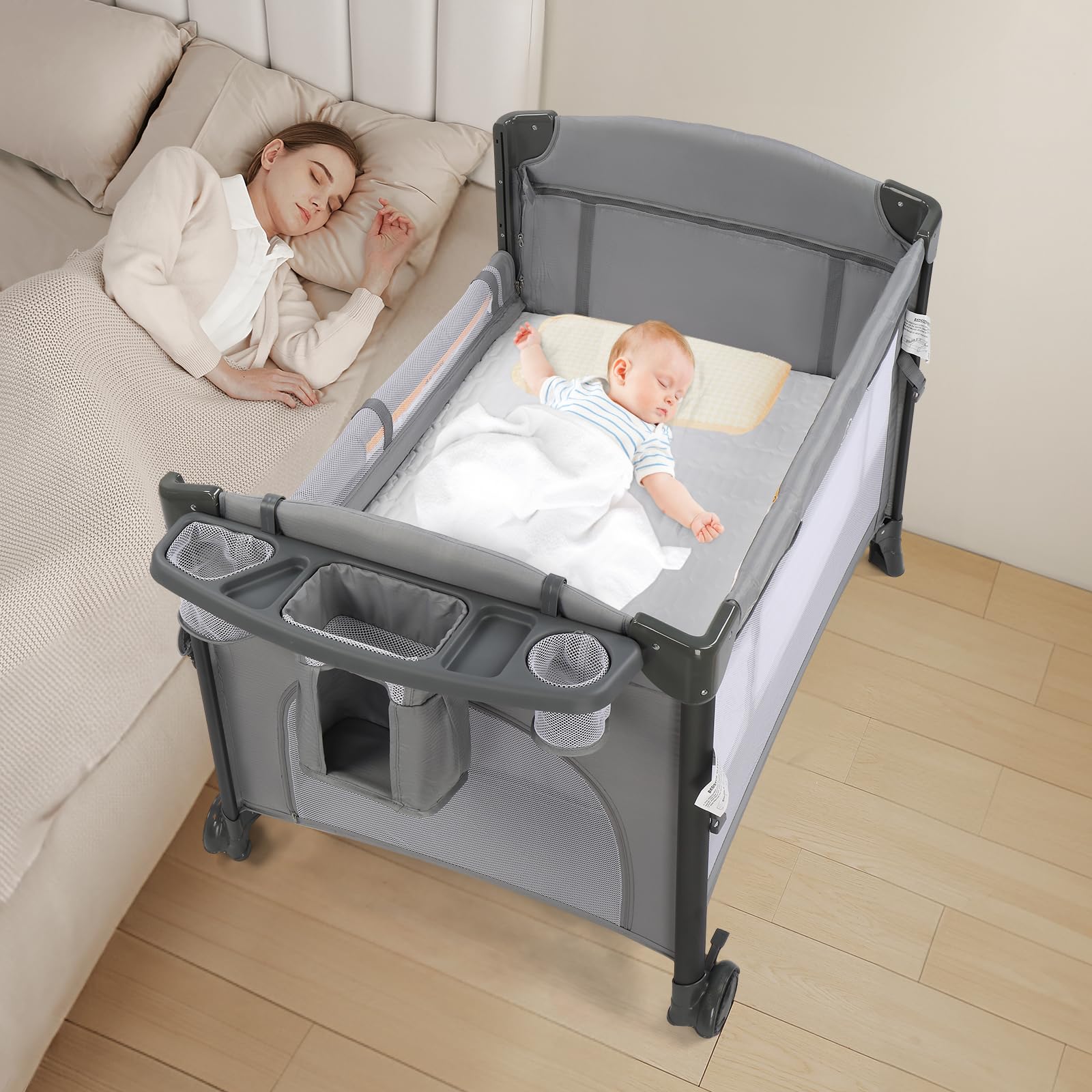 JOYMOR Twin Bassinet reinforced base supports stability and reduces tilting