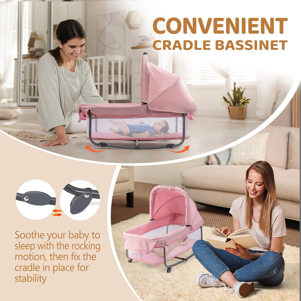 JOYMOR Twin Bassinet sturdy base with secure locks reduces wobble