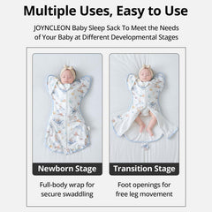 JOYNCLEON sleep sack two-way zipper demonstrates easy diaper changes without disturbance.