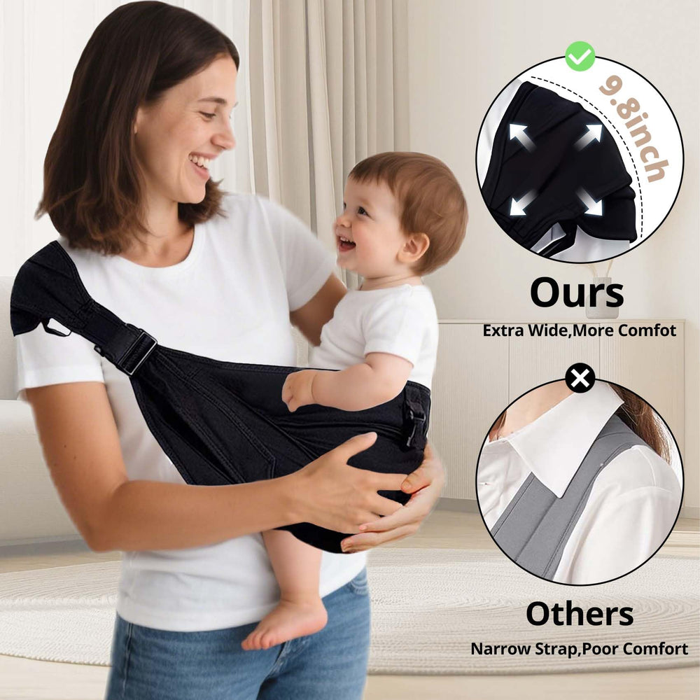 JOYNCLEON baby sling with baby in sling demonstrates secure everyday carry