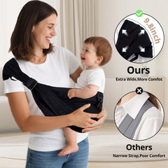 JOYNCLEON baby sling with baby in sling demonstrates secure everyday carry