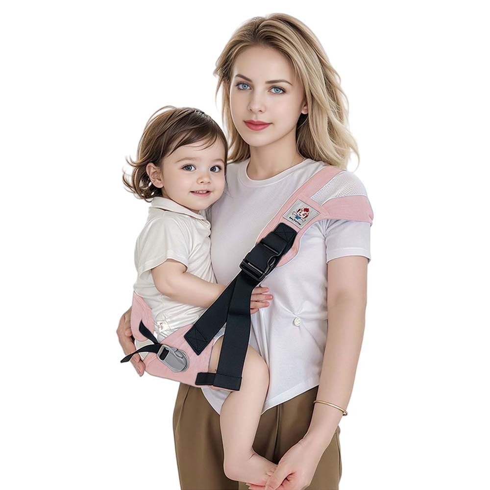 JOYNCLEON baby sling front pink demonstrates adjustable straps for ergonomic front carry