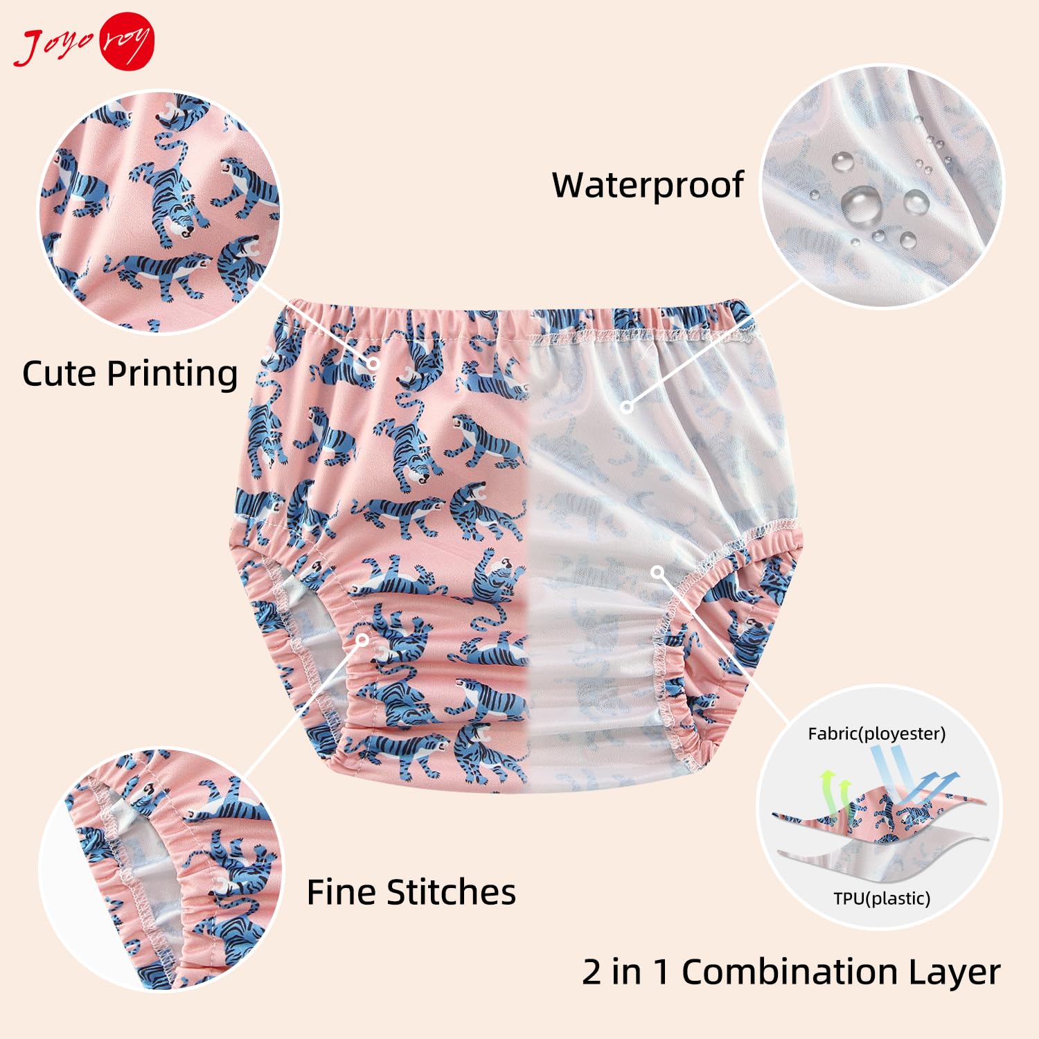 Joyo Roy 6pcs diaper covers for girls, side view, leak protection and comfy fit.