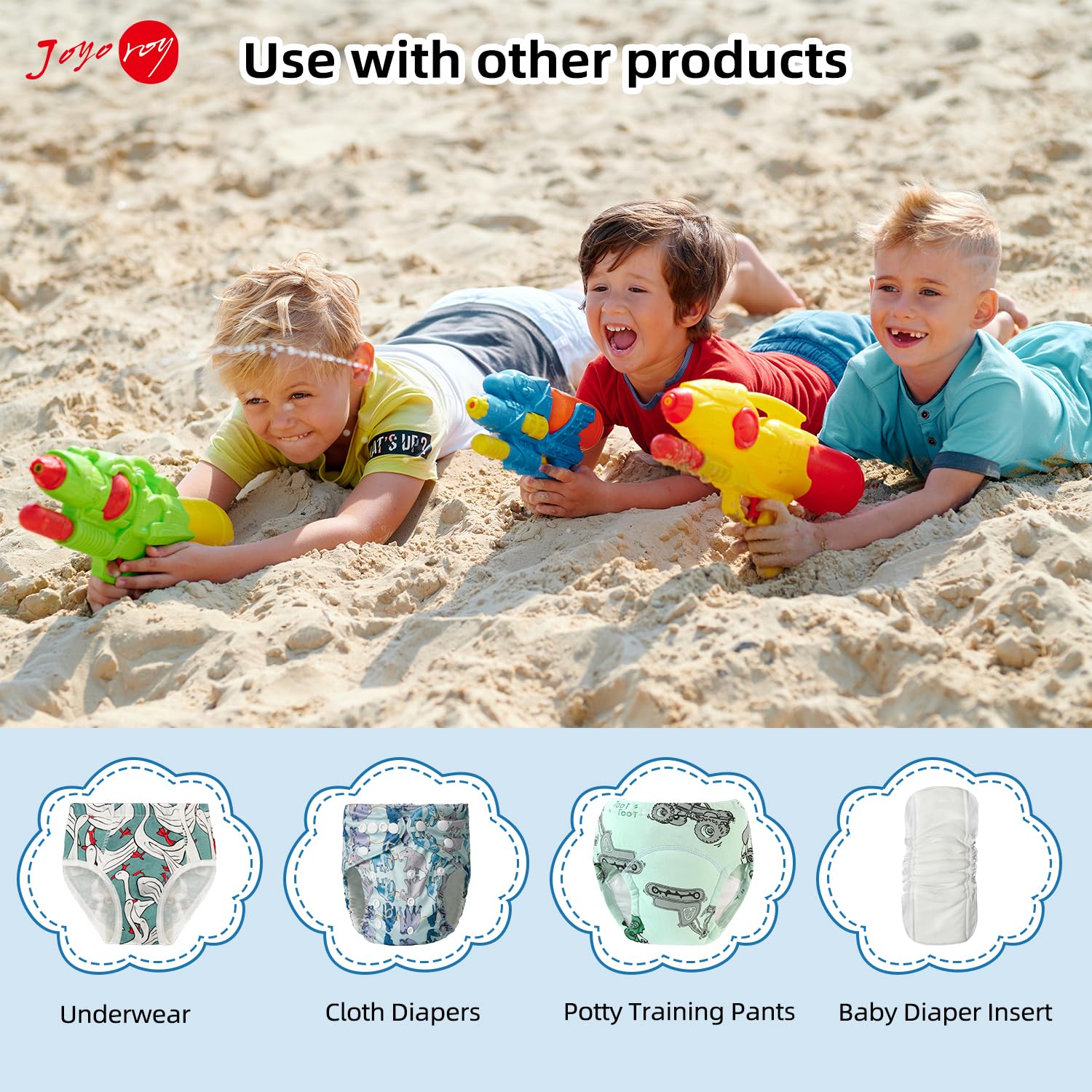 Joyo Roy night-time diaper cover with plastic lining for overnight use.