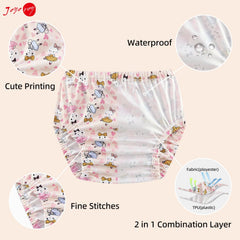 Joyo Roy plastic training pants on baby highlighting quick-cleanup design