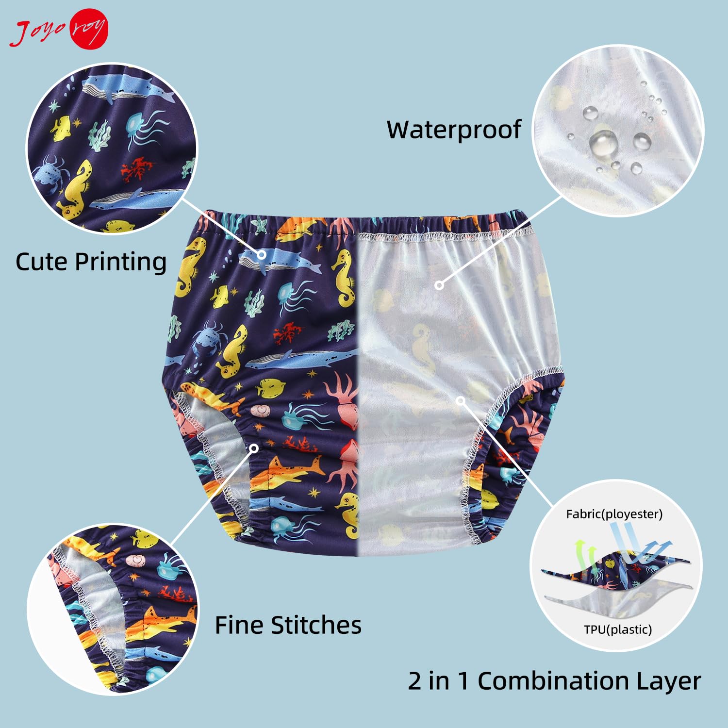 Joyo Roy reusable training-pants material close-up highlights soft, comfortable fabric.