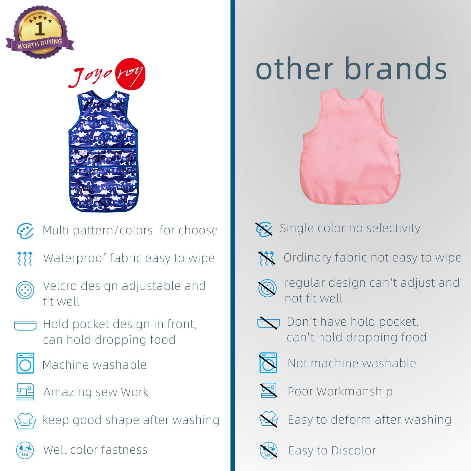 Joyo Roy sleeveless baby smock soft lightweight fabric ideal for travel and weaning sessions.