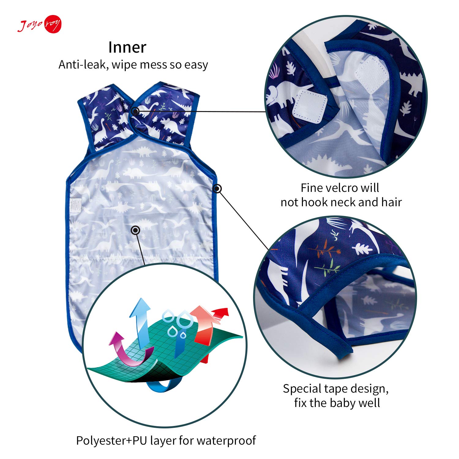 Joyo Roy spill-proof bib with food catcher catching crumbs during messy meals.
