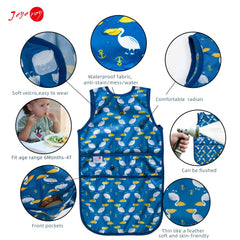 Joyo Roy waterproof baby bib close-up shows easy Velcro closure for fast wearing.
