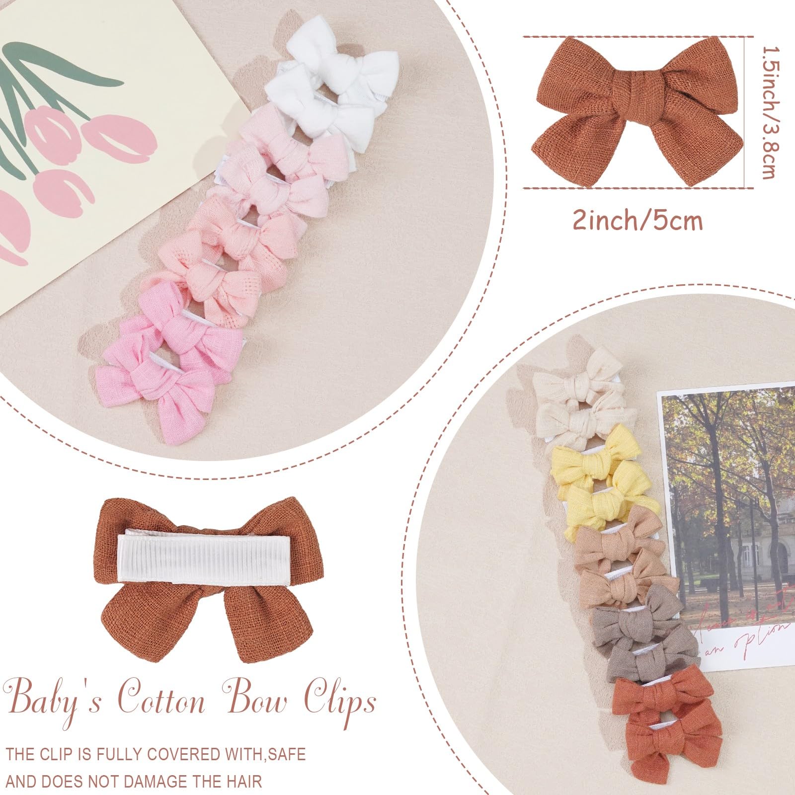 Close-up of JOYOYO cotton linen bows showing soft texture and quality.