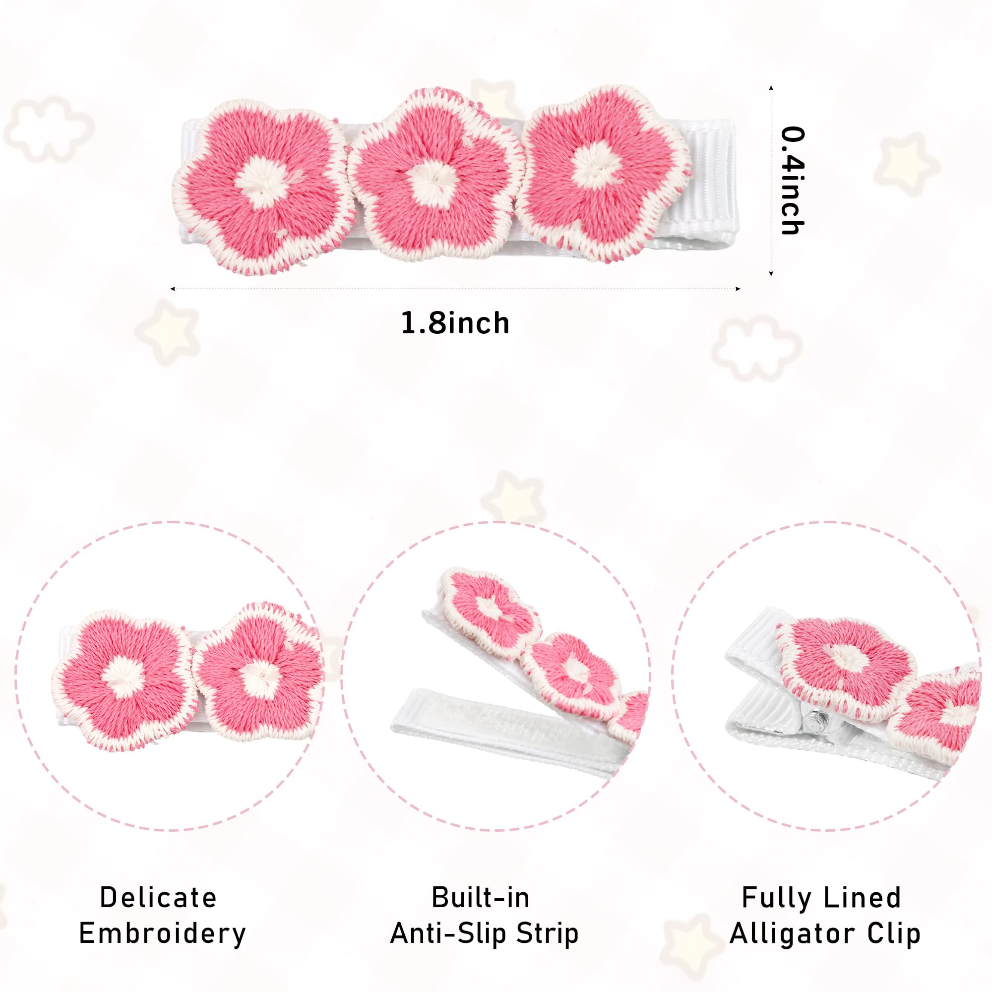 JOYOYO embroidery flower clip set in multiple colors for versatile outfits.