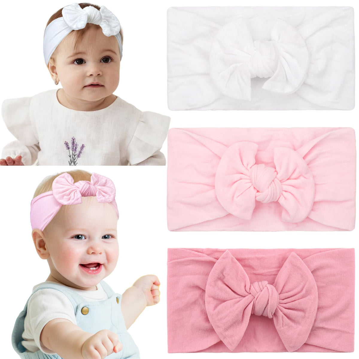 JOYOYO white headband pack featuring soft-wide turban style for gentle wear