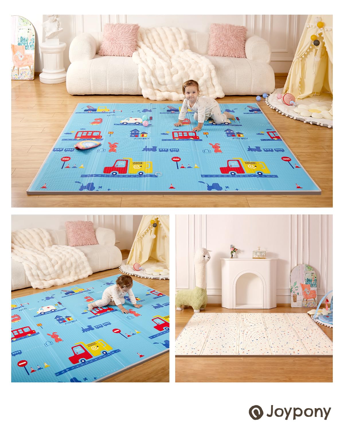 Joypony baby play mat arrives ready to use and folds flat for storage.