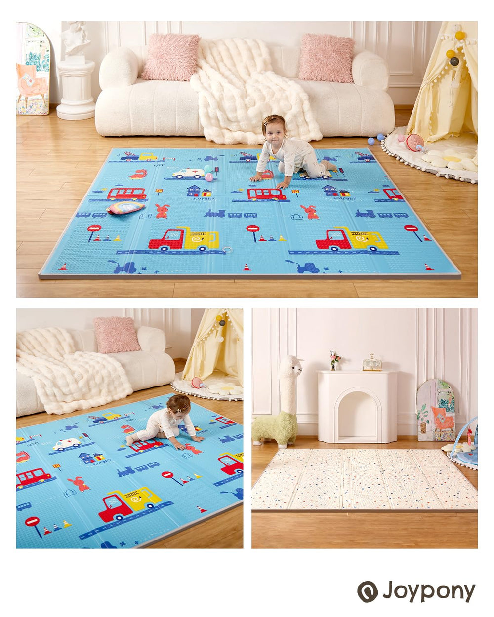 Joypony baby play mat arrives ready to use and folds flat for storage.
