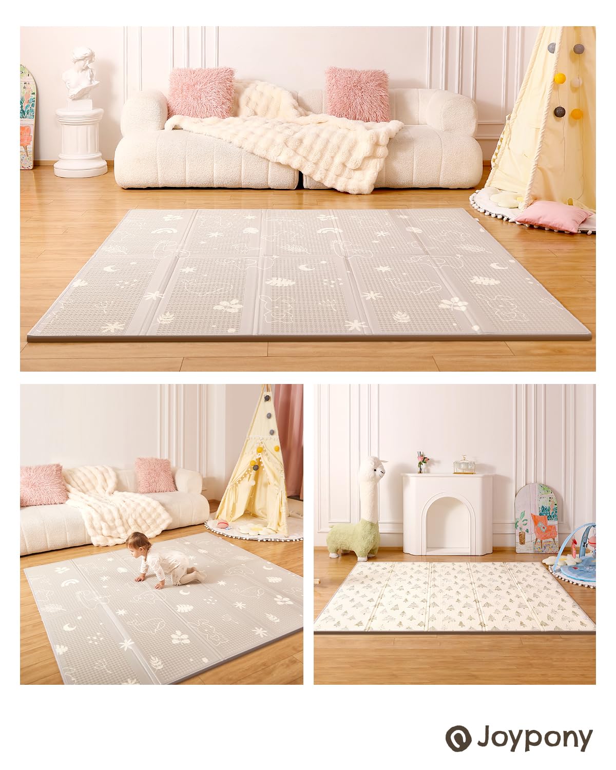 Joypony Play Mat cushioned foam for soft comfort on hard floors.