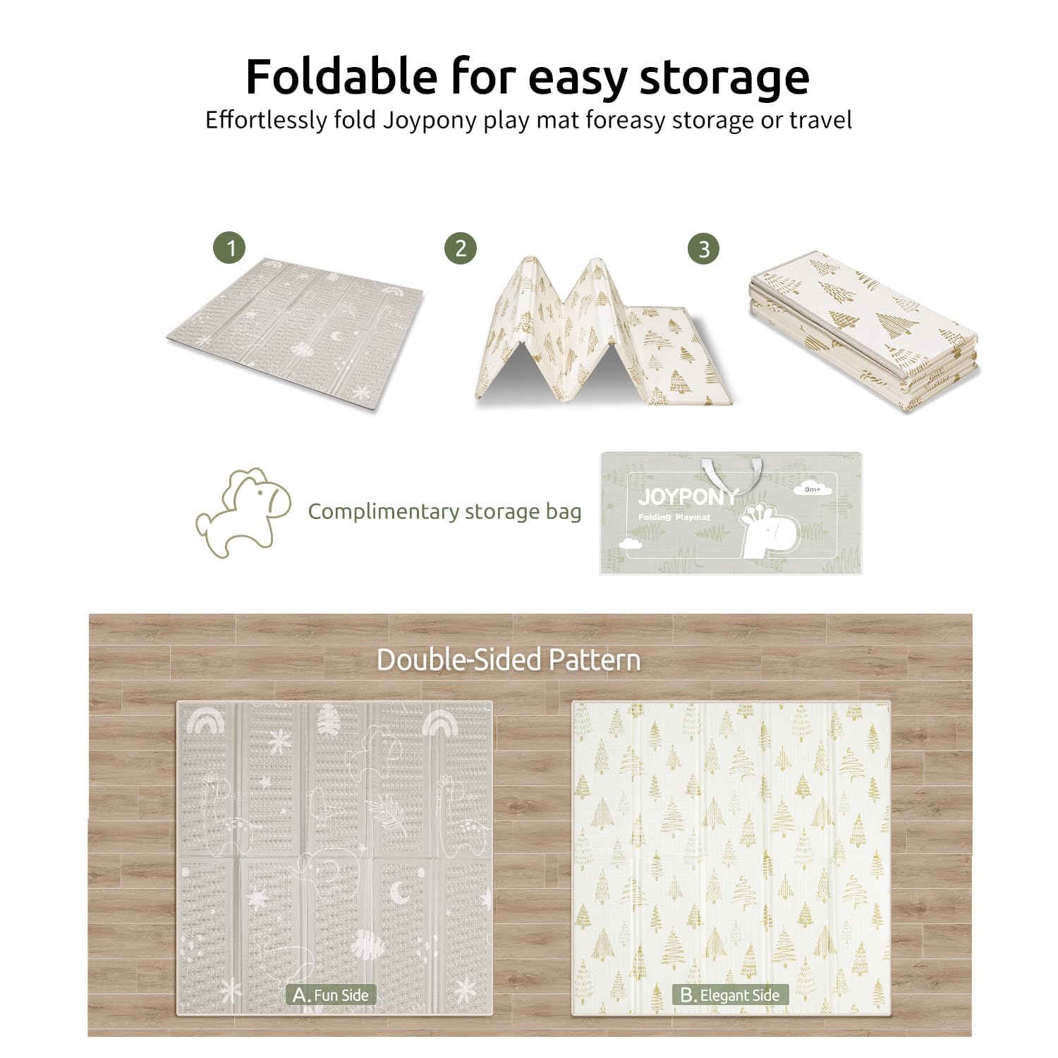 Joypony baby play mat spacious 120x120 cm area invites rolling, crawling and independent play.