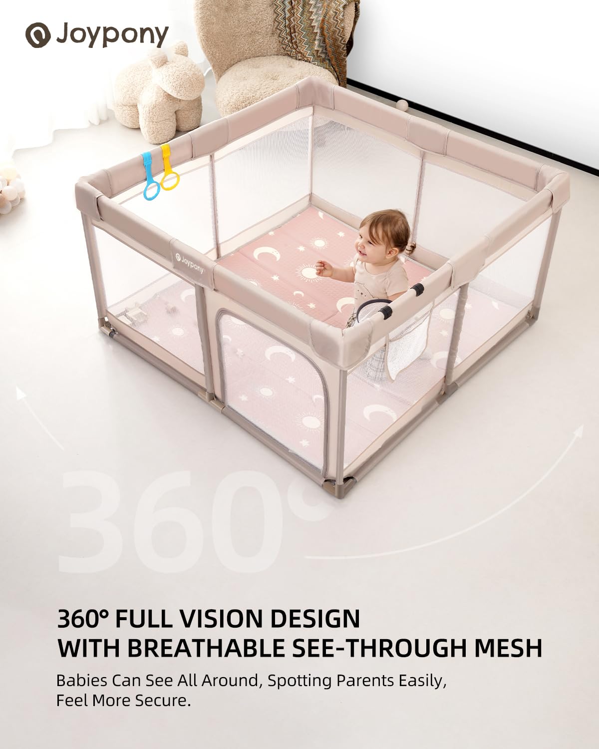 Joypony baby playpen anti-slip bottom helps prevent tipping on smooth floors