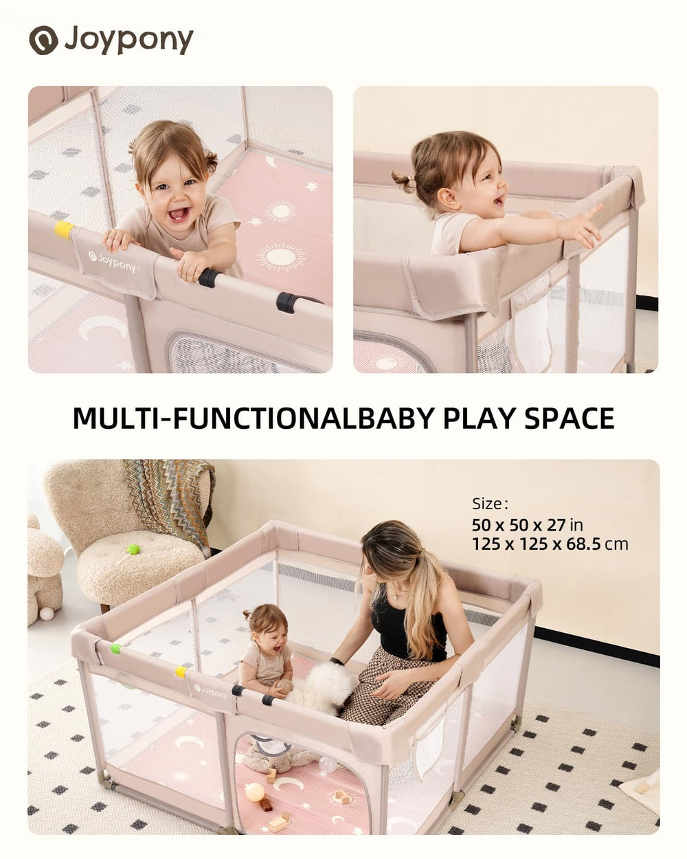 Joypony baby playpen easy-clean design with damp cloth keeps it hygienic