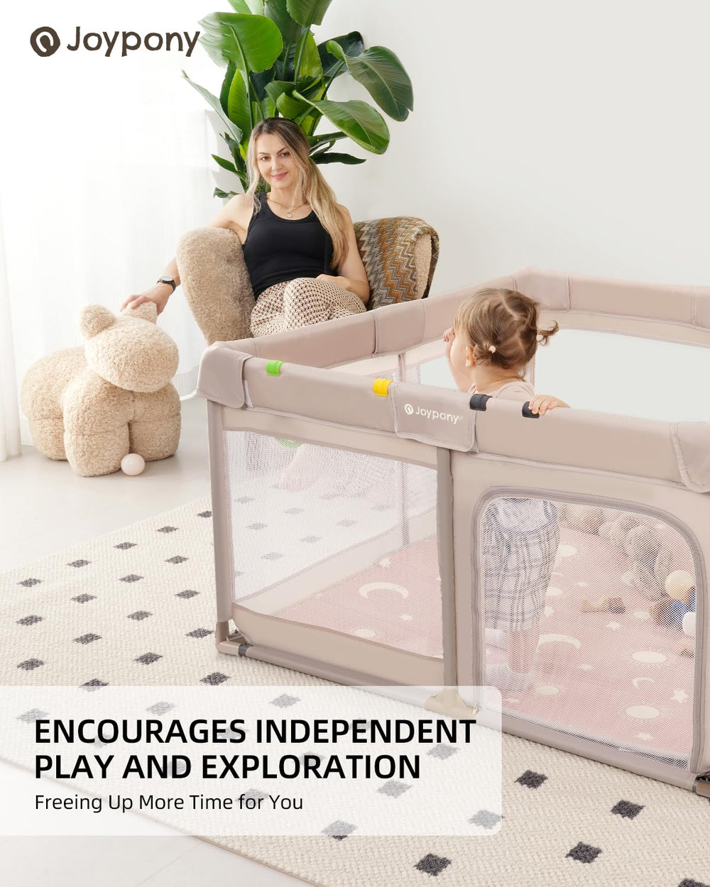 Joypony baby playpen waterproof fabric simplifies cleanup after spills