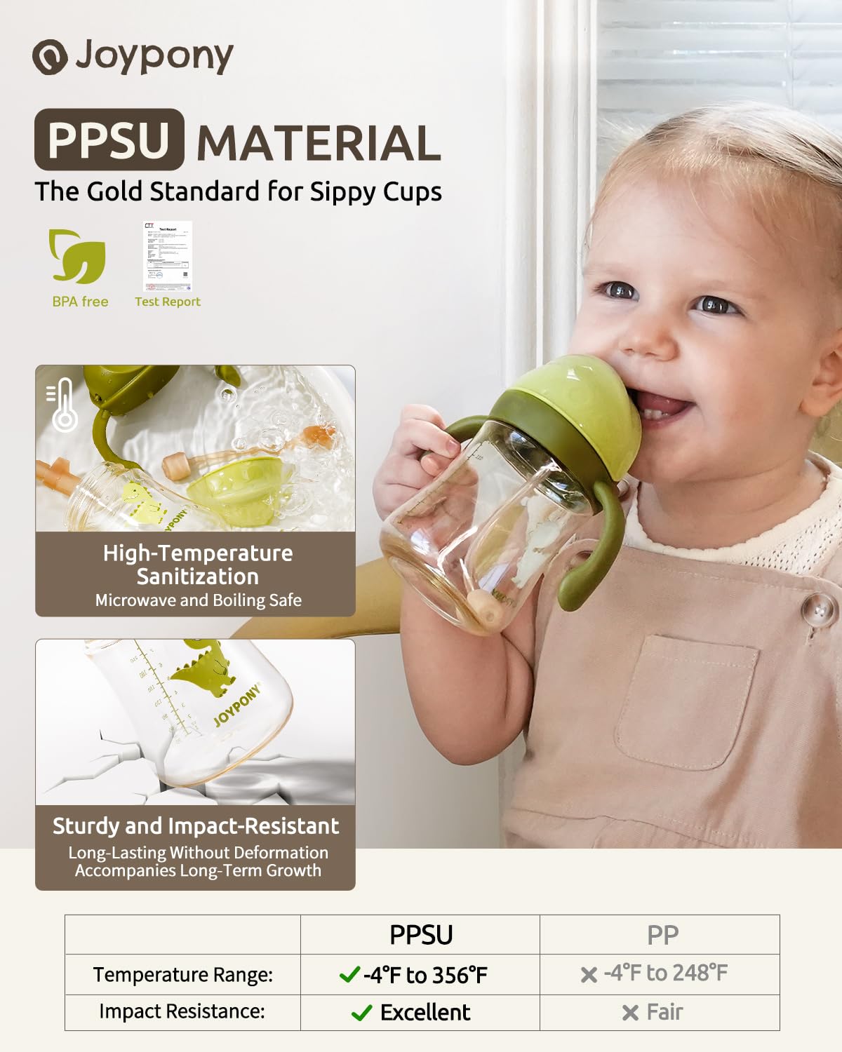 Joypony sippy cup green gravity-ball straw supports easy sipping even when lying down