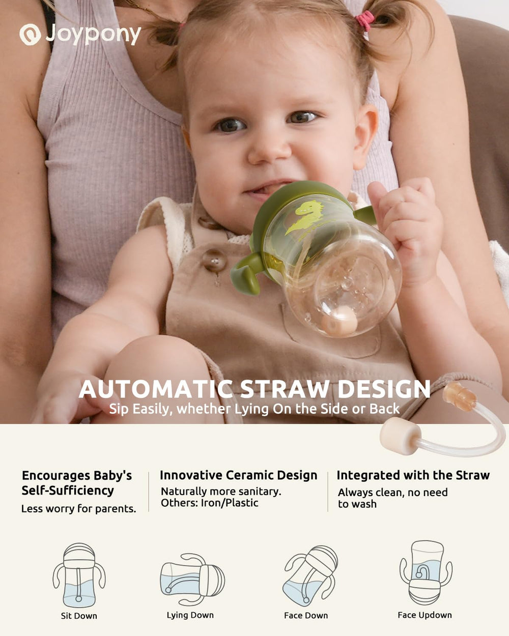 Joypony sippy cup green wide-neck design simplifies cleaning and everyday use