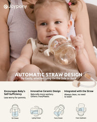 Joypony Sippy Cup pink wide-neck makes cleaning quick and simple.
