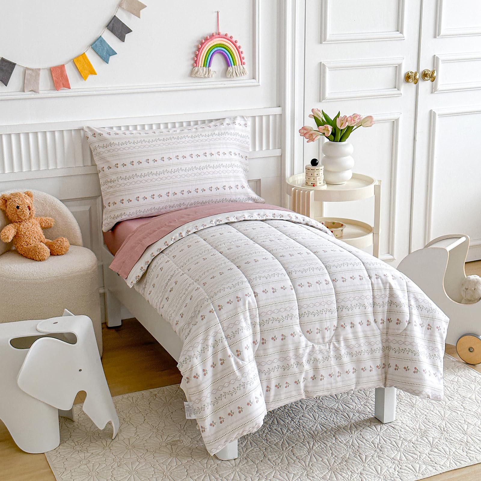 Joyreap reversible comforter - flowers pink on one side for versatile warmth
