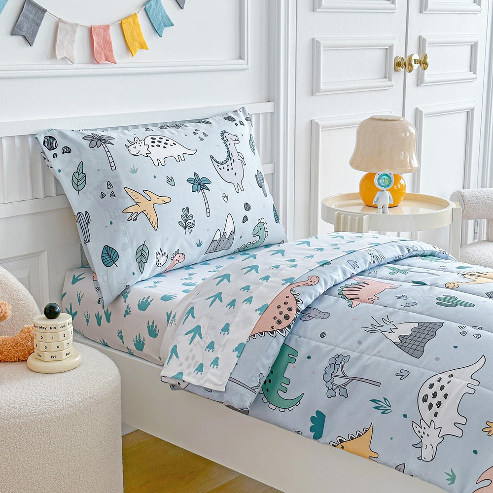 Joyreap dinosaur bedding set flat sheet with bright prints for kid-friendly sleep
