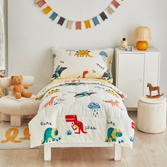 Joyreap dinosaur bedding set packshot showing soft 100% cotton fabric for cozy nights