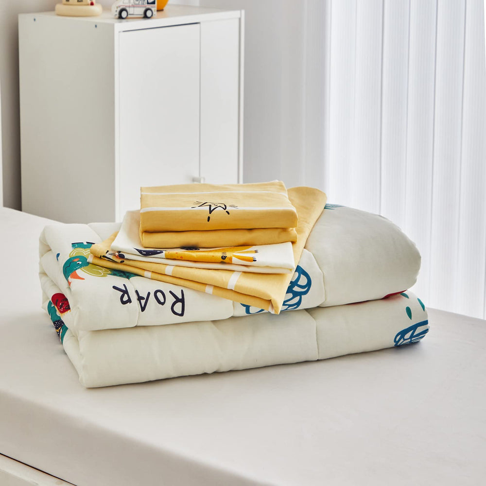 Joyreap dinosaur bedding top sheet displays smooth cream fabric for gentle sleep