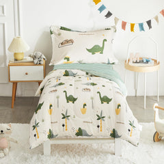 Joyreap dinosaur toddler bedding reversible comforter offers cozy cotton warmth for all-season sleep.