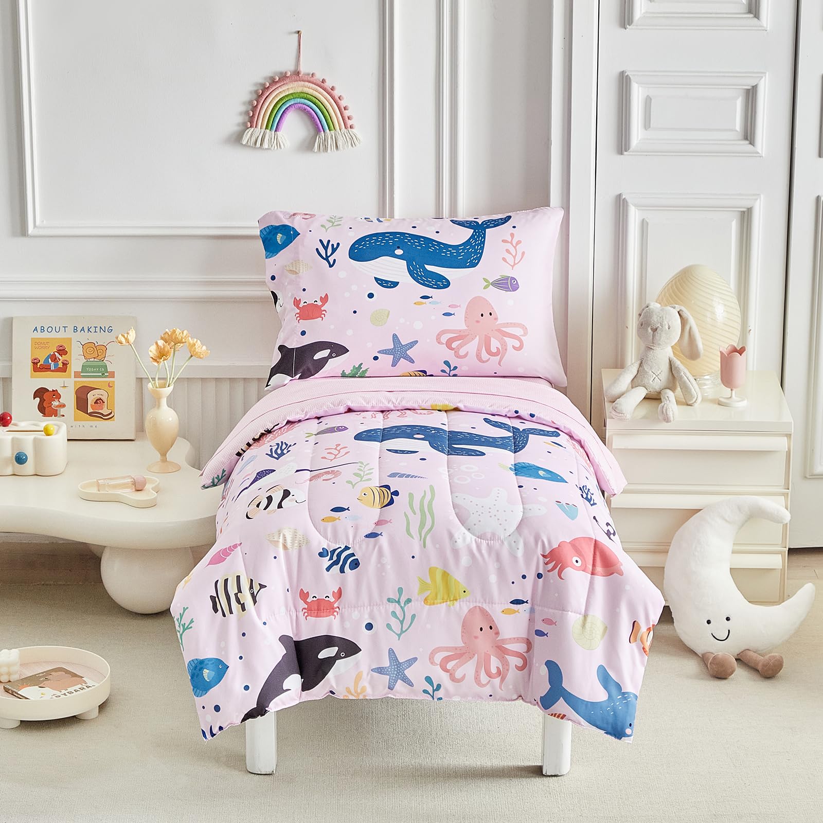 Joyreap ocean-theme toddler flat sheet provides breathable all-season comfort